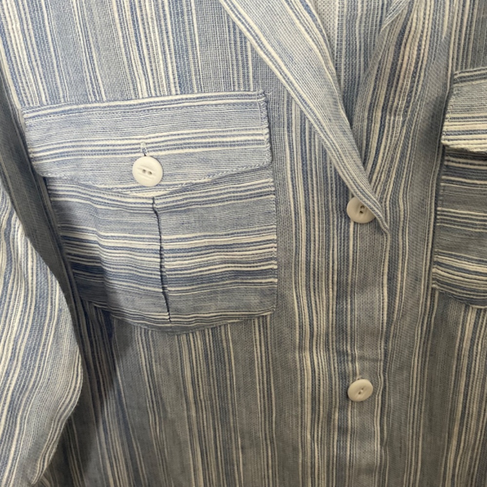 Dotti Striped Button Down Top with Crochet‎ Detail - Blue/White - Size Large - Picture 2 of 10